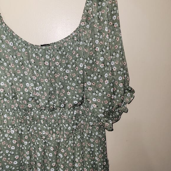 Trixxi Green Floral Thin Cottage Smocked Dress 3Xl Puff Sleeve - Picture 8 of 10